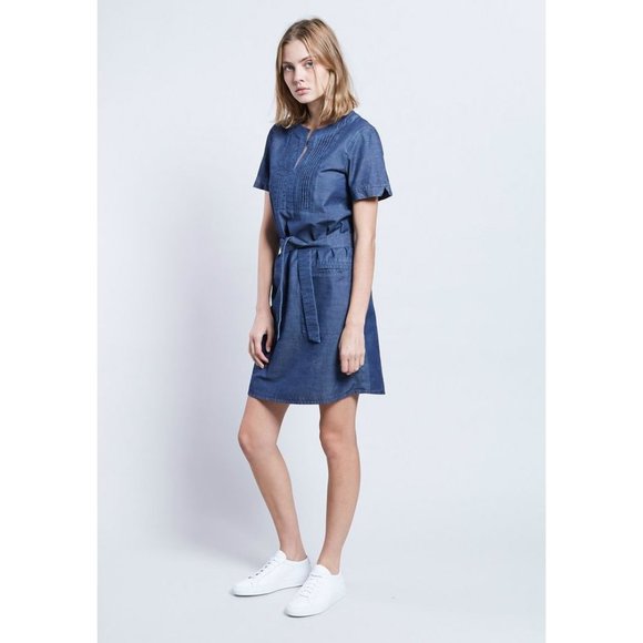 A.P.C. Indigo Cotton Italian Chambray Denim Tie-Front Jess Dress sz 34/XS Womens - Picture 2 of 16
